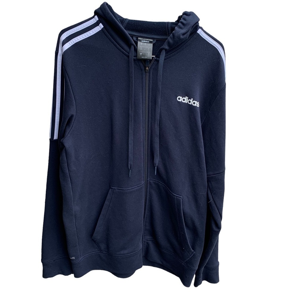 Adidas Men's Blue Navy Essential Stripe Zip Up Sweatshirt Size Medium Climalite